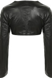 Black Sexy Solid Color Rivets Patchwork Asymmetrical Collar Tops
