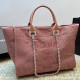 Rose Pink Vacation Letters Patchwork Weave Contrast Bags