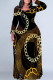 Black Casual Chain print Contrast O Neck Printed Plus Size Dresses
