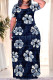 Blue White Casual Print Patchwork O Neck Long Plus Size Dresses