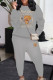 Grey Casual Print Patchwork O Neck Long Sleeve Two Pieces