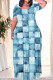 Baby Blue Casual Print Patchwork O Neck Long Plus Size Dresses