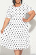 Black White Casual Floral Print Polka Dot Stripe Ruffle Contrast O Neck Printed Plus Size Dresses