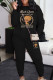Black Casual Print Patchwork O Neck Long Sleeve Two Pieces