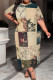 Milky Casual Print Patchwork O Neck Long Plus Size Dresses