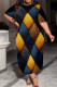 Golden Blue Casual Print Patchwork O Neck Long Plus Size Dresses