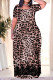 Camel Casual Leopard Print Tiger Stripes Pocket Contrast O Neck Printed Plus Size Dresses