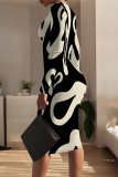 White Elegant Floral Print Contrast O Neck Printed Dresses