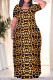 Tawny Casual Leopard Print Tiger Stripes Pocket Contrast O Neck Printed Plus Size Dresses