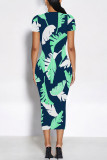 Fuchsia Elegant Floral Print Flowers Contrast O Neck Printed Short Sleeve Dress