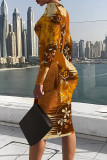 White Elegant Floral Print Contrast O Neck Printed Dresses