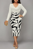 Light Khaki Casual Floral Print Ruched Contrast V Neck Printed Dresses