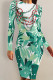 White Green Casual Chain print Leaves Contrast O Neck Printed Dresses