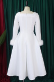 Rose Red Elegant Solid Color Patchwork Zipper Square Neck A Line Dresses