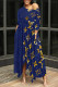 Blue Casual Letter Print Cartoon Pocket Irregular O Neck Irregular Dresses