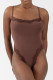 Coffee Daily Solid Color Lace Patchwork Spaghetti Strap Skinny Bodysuits