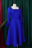 Rose Red Elegant Solid Color Patchwork Zipper Square Neck A Line Dresses