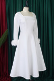 Rose Red Elegant Solid Color Patchwork Zipper Square Neck A Line Dresses