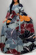 Blue Black Elegant Floral Print Pocket With Belt Contrast O Neck Printed Dresses