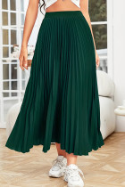 Green Casual Solid Color Patchwork Pleated A Line Plus Size 