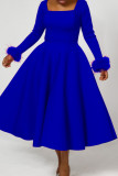 Rose Red Elegant Solid Color Patchwork Zipper Square Neck A Line Dresses