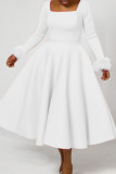 Rose Red Elegant Solid Color Patchwork Zipper Square Neck A Line Dresses
