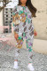 White Grey Street Floral Print Letters Contrast O Neck Long Sleeve Two Pieces