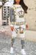 White Casual Plaid Flowers Tiger Stripes Contrast O Neck Long Sleeve Two Pieces