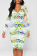Light Green Street Graffiti Print Chain print Contrast V Neck Printed Dresses