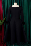Rose Red Elegant Solid Color Patchwork Zipper Square Neck A Line Dresses