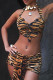 Tiger Pattern Sexy Tiger Stripes Patchwork Backless Halter Sleeveless Two Pieces