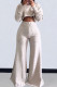 Grey Casual Solid Color Draw String Pocket Patchwork O Neck Long Sleeve Two Pieces