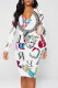 White Street Graffiti Print Chain print Contrast V Neck Printed Dresses