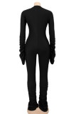 Blue Casual Solid Color Patchwork Deep V Neck Skinny Jumpsuits