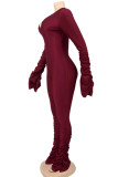 Blue Casual Solid Color Patchwork Deep V Neck Skinny Jumpsuits