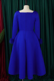 Rose Red Elegant Solid Color Patchwork Zipper Square Neck A Line Dresses