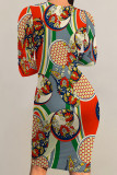 Turquoise Casual Floral Print Tie Dye Contrast O Neck Printed Dresses