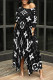 Black Casual Letter Print Cartoon Pocket Irregular O Neck Irregular Dresses