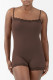 Coffee Sportswear Solid Color Lace Patchwork Spaghetti Strap Skinny Rompers