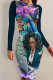 Dark Blue Casual Cartoon Print Contrast O Neck Printed Dresses