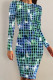 Turquoise Casual Floral Print Tie Dye Contrast O Neck Printed Dresses