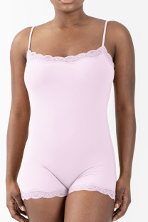 Pink Sportswear Solid Color Lace Patchwork Spaghetti Strap Skinny Rompers