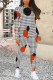 Black Red Casual Plaid Camouflage Print Contrast O Neck Long Sleeve Two Pieces