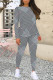Black Gray Casual Plaid Camouflage Print Contrast O Neck Long Sleeve Two Pieces