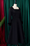 Rose Red Elegant Solid Color Patchwork Zipper Square Neck A Line Dresses