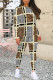 hazel grey Casual Plaid Flowers Tiger Stripes Contrast O Neck Long Sleeve Two Pieces