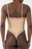 Grey Daily Solid Color Lace Patchwork Spaghetti Strap Skinny Bodysuits