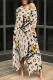 Khaki Casual Letter Print Cartoon Pocket Irregular O Neck Irregular Dresses
