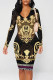 Black Street Graffiti Print Chain print Contrast V Neck Printed Dresses