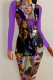 Purple Casual Cartoon Print Contrast O Neck Printed Dresses